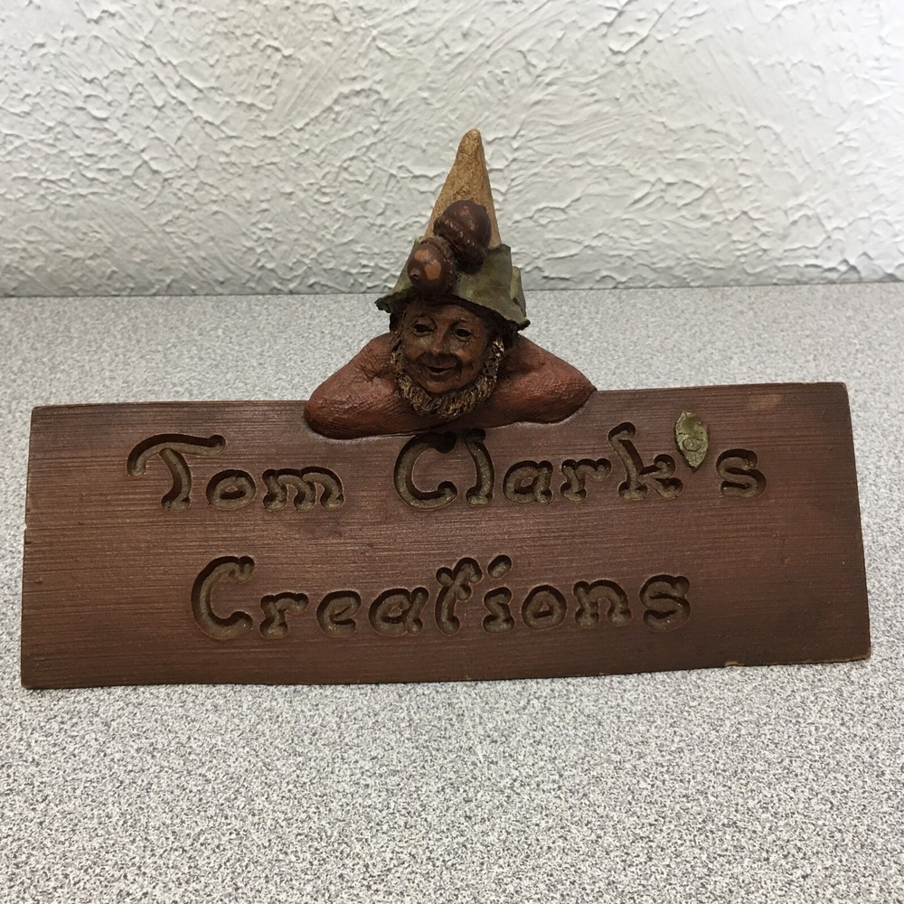Vintage Tom Clarks Creations Advertising Sign Display Gnome Dealer Plaque 1983